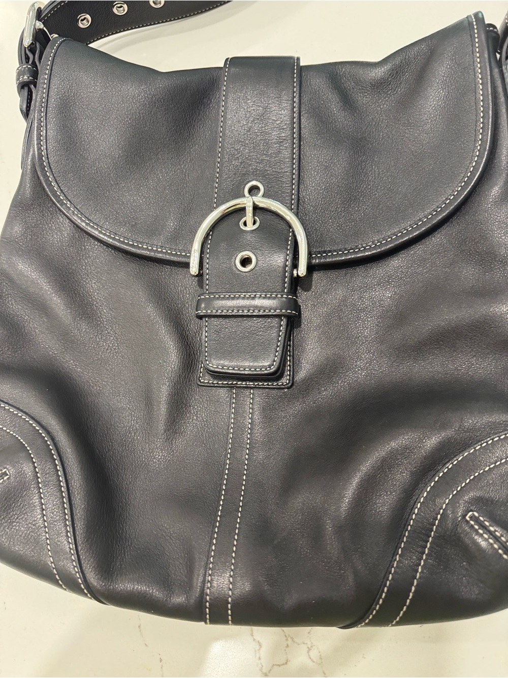 Coach Black Vintage SoHo leather w SilverTrim Buckle HandBag